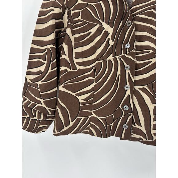 East 5th Button Up Womens Small Brown Zebra Striped Linen 3/4 Sleeves Collared - Picture 4 of 16